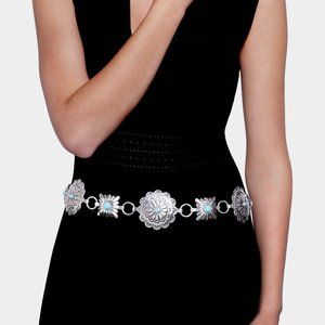 Turquoise Natural Stone Antique Metal Squash Blossom Boho Westen Style L…